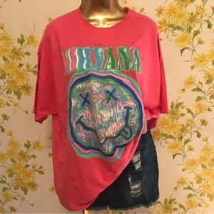 Nirvana NWOT oversized distressed short sleeve graphic T shirt dress size S/M